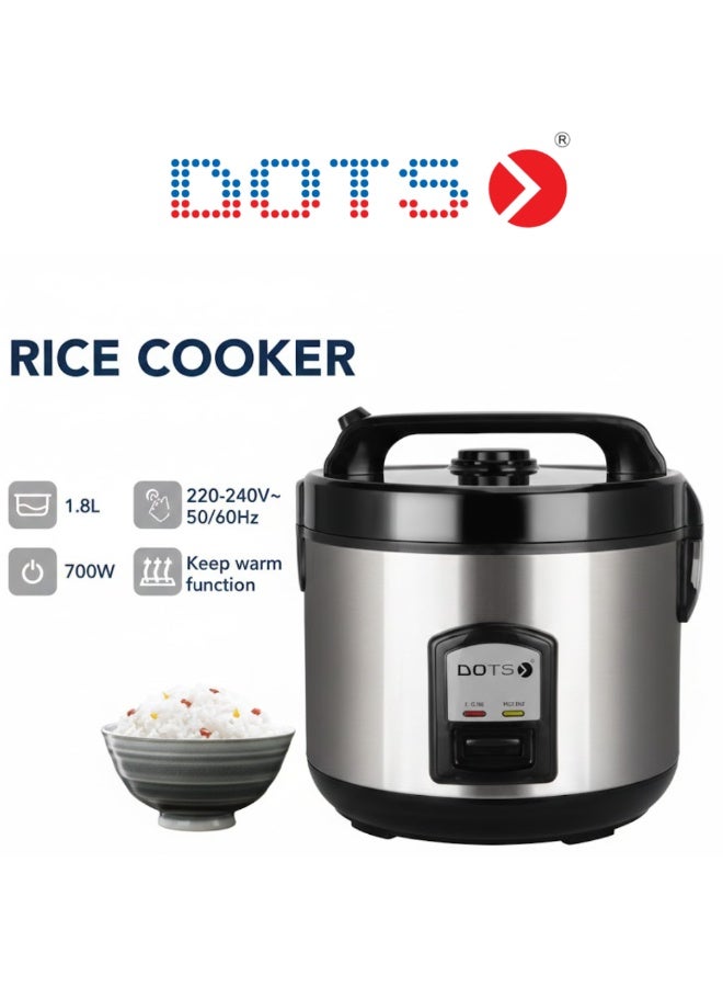 DOTS Electric rice cooker with a capacity of 1.8 liters, 700 watts, made of stainless steel with a non-stick inner pot and a keep-warm function. - Image 1